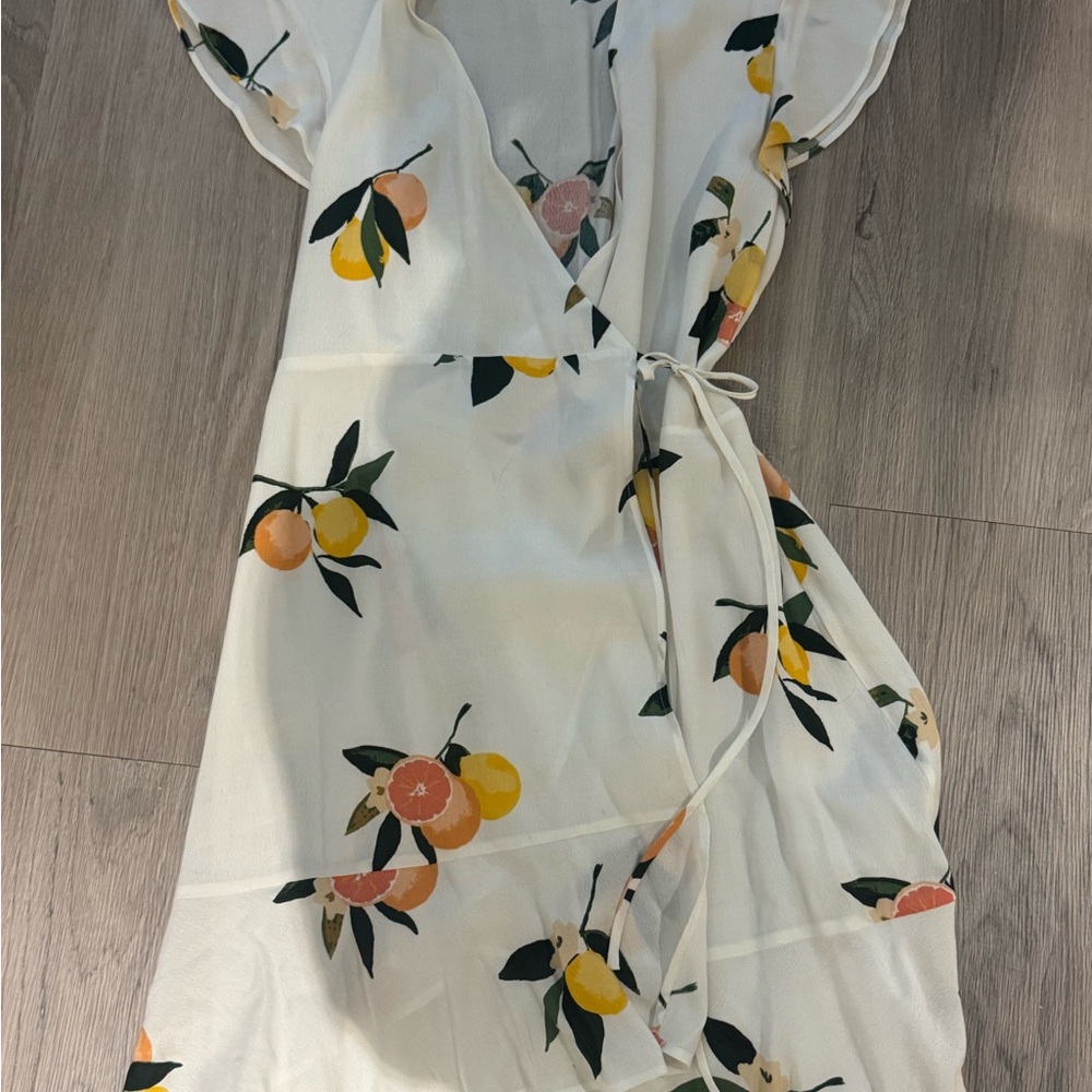 Floral Wrap Dress in White with Orange Accents